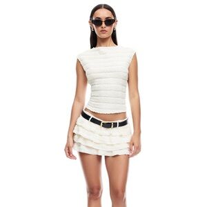 Lioness Cream Ruffle Mini Skirt with Black Belt